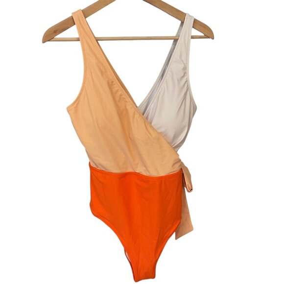 Cupshe XXL One Piece Swimsuit Colorblock Wrap Classic Coastal Resort Vacation - Picture 1 of 12